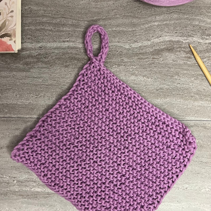 garter stitch knit dishcloth and add an I-cord hanging loop