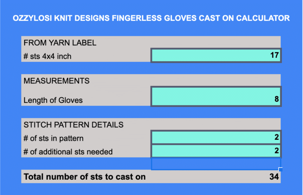 fingerless gloves knit my way calculator