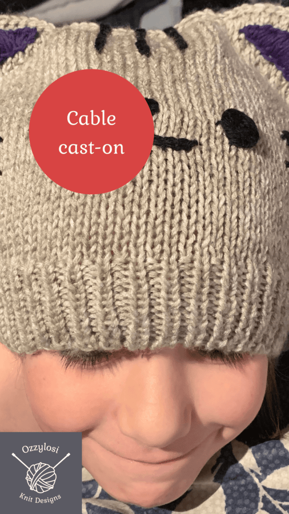 Cable cast-on used on knit project. Shows off ribbing pattern from cast on through end of brim