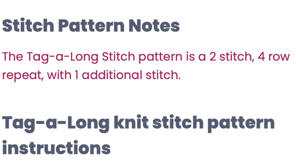 Tag-a-long stitch pattern sample 