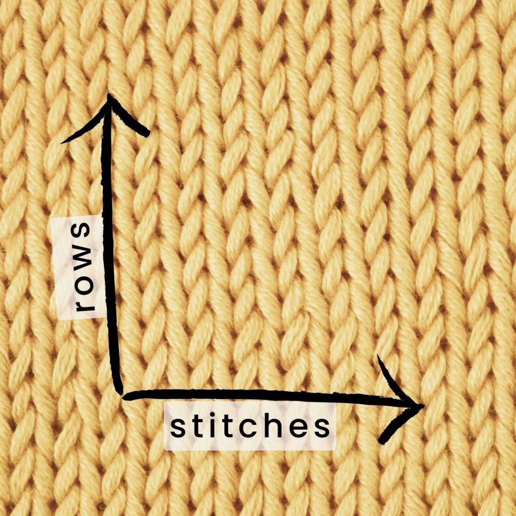 A close up view of stockinette stitches for gauge counting rows and stitches
