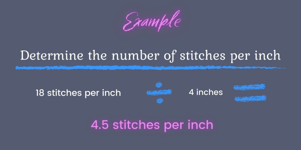 Knitting without a pattern math determining the number of stitches per inch. Sample 18 sts divided by 4 inches = 4.5 stitches per inch. 